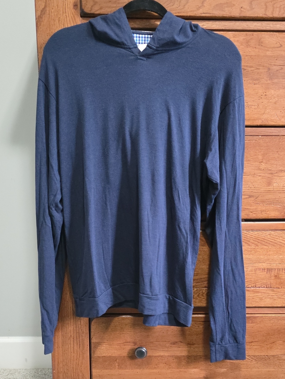 Men's Lightweight Navy Hooded Long-Sleeve Shirt
